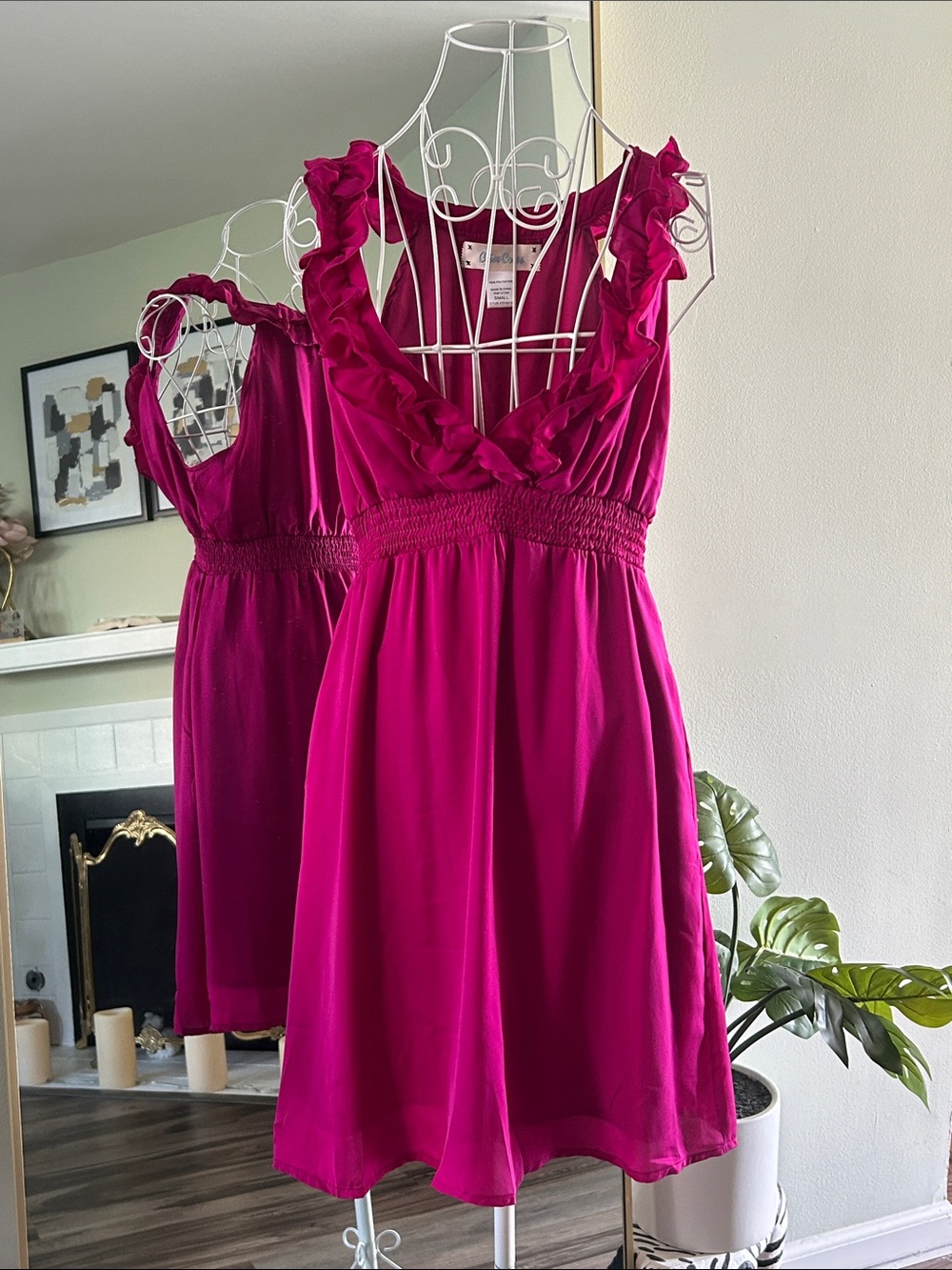 Criss Cross Fuchsia Ruffle Dress - Size Small